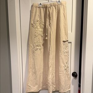 POL Cream Wide-Leg Pants with Star Patches